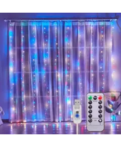 Set 2 x Instalatie perdea 3x3m , 300led , 8 programe, cu usb si telecomanda, multicolor