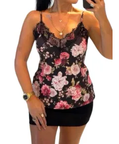 Maiou dama  cu model trandafir si dantela (S)