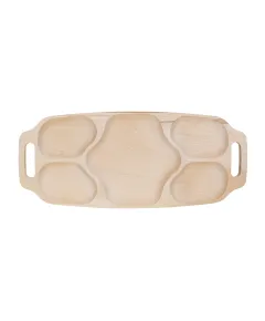 Tava asimetrica pentru servire, din lemn de fag, cu 5 compartimente si manere, 70 x 30 x 3cm / EXT 7186
