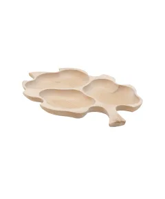 Platou pentru servire, din lemn de fag, in forma de frunza stejar mare, 3 compartimente, 52x38cm / EXT 6178