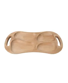 Tava asimetrica pentru servire, din lemn de fag, cu 4 compartimente si manere, 60x33cm / EXT 7021