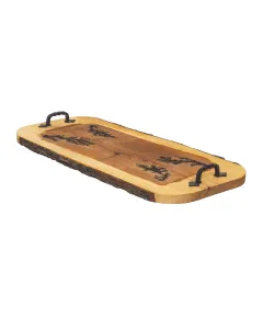 Tava din lemn de arin, sculptata, cu manere din fier forjat, 61x30cm / EXT 10130