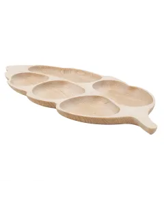 Platou pentru servire, din lemn de fag, in forma de frunza urias, 5 compartimente, 71x32cm / EXT 6177