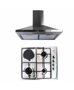 Pachet plita incorporabila (1918), 60x50x6 cm, gaz butelie sau gaz natural (duze de schimb incluse), hota incorporabila decorativa inox, 63 cm (1925) / SET 30039