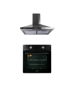 Pachet cuptor incorporabil (1857) , capacitate 51L , electric , negru - hota incorporabila decorativa inox, 63 cm (1925) / SET 30046