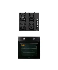 Pachet cuptor incorporabil 1857, capacitate 51L, electric, negru, plita incorporabila sticla, 65x60x15 cm, gaz butelie sau gaz natural, duze de schimb incluse, aprindere electrica 0058 / SET 30047