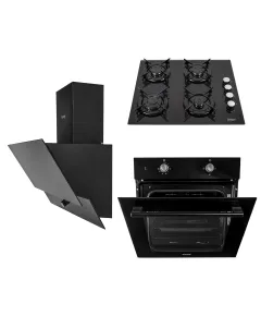 Pachet cuptor incorporabil (1857), capacitate 51L, electric, plita incorporabila (0058), gaz butelie sau gaz natural (duze de schimb incluse), 59×51 cm, aprindere electrica, hota incorporabila decorativa, 60 cm (1888) / SET 30064