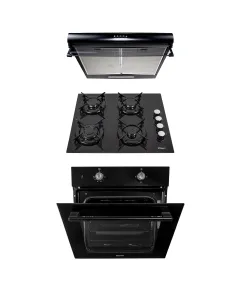 Pachet cuptor incorporabil (1857), capacitate 51L, electric, plita incorporabila (0058), gaz butelie sau gaz natural (duze de schimb incluse), 59×51 cm, aprindere electrica, sticla, hota 2 motoare putere 2x95W (6201), 60 x 50 x 13 cm / SET 30061