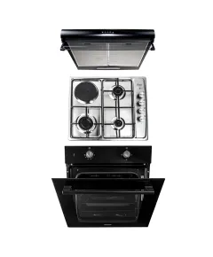 Pachet cuptor incorporabil (1857), capacitate 51L, electric, negru, plita incorporabila (1918), 60x50x6 cm, gaz butelie sau gaz natural (duze de schimb incluse), hota 2 motoare putere 2 x 95W (6201) / SET 30079