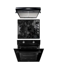 Pachet cuptor incorporabil (1857), capacitate 51L, electric, negru, plita incorporabila (1864), 60x50x6cm, gaz butelie sau gaz natural (duze de schimb incluse), hota 2 motoare putere 2 x 95W (6201) / SET 30083