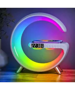Lampa Smart LED Multifunctionala G-Tech, RGB, Incarcator Wireless Fast Charge 15W, Control App, Bluetooth Speaker, Lumina Ambientala, Alarma Ceas, Compatibilitate Universala, Alb