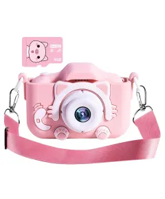 Camera foto digitala pentru copii Kitty, dual camera, card 4GB, 1440/1080p, Roz