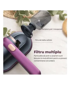 Aspirator fara fir si sac, 100W, antiacarieni 2 in 1, mov