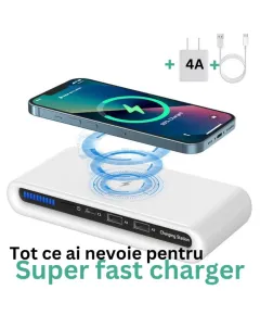 Incarcator Wireless, Statie de Incarcare 15W3 porturi USB, Eficienta de 75%
