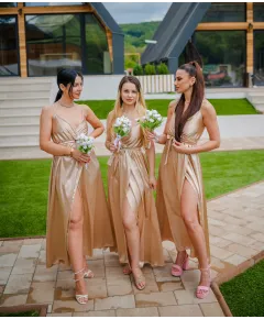 Rochie versatila domnisoare de onoare, din satin + batista CADOU, Auriu (Universala (S-L))