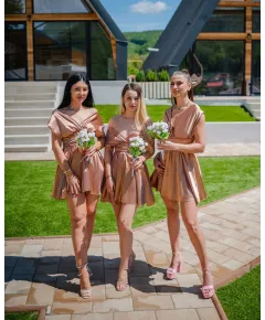Rochie versatila domnisoare de onoare, din satin + batista CADOU, Roz (Universala (S-L))