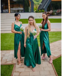 Rochie versatila domnisoare de onoare, din satin + batista CADOU, Verde (Universala (S-L))