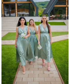 Rochie versatila domnisoare de onoare, din satin + batista CADOU, Verde deschis (Universala (S-L))