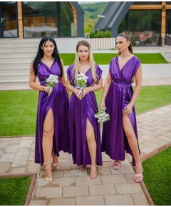 Rochie versatila domnisoare de onoare, din satin + batista CADOU, Mov (Universala (S-L))