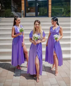 Rochie versatila domnisoare de onoare, din satin + batista CADOU, Lila (Universala (S-L))
