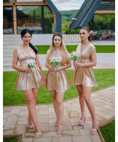Rochie versatila domnisoare de onoare, din satin + batista CADOU, Auriu (Universala (S-L))