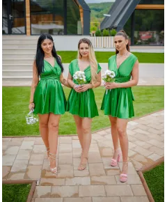 Rochie versatila domnisoare de onoare, din satin + batista CADOU, Verde (Universala (S-L))