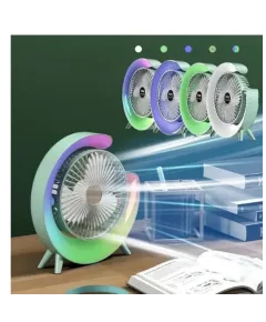 Mini Ventilator Portabil, Multifunctional, Ajustabil 180°, cu 3 Trepte de Ventilare, 5 Moduri de Iluminare, Led RGB, Silentios, Design Rotativ, Alimentare USB-C