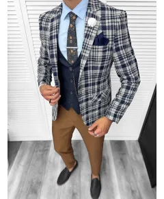 Costum barbati  slim fit sacou, pantaloni, vesta, cravata, batista 13202 (46)