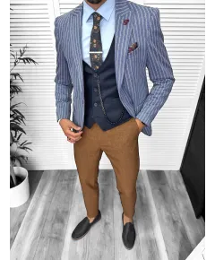 Costum barbati  slim fit sacou, pantaloni, vesta, cravata, batista 13204 (46)