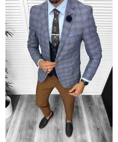 Costum barbati  slim fit sacou, pantaloni, vesta, cravata, batista 13206 (46)