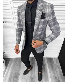 Costum barbati  slim fit sacou, pantaloni, vesta, cravata, batista 13207 (46)