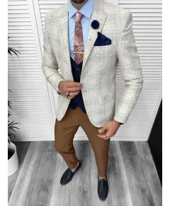 Costum barbati  slim fit sacou, pantaloni, vesta, cravata, batista 13208 (46)