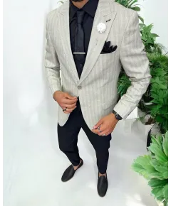 Costum barbati  slim fit sacou + pantaloni + vesta 13243 (44)