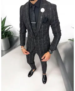 Costum barbati  slim fit sacou + pantaloni + vesta 5008 (44)