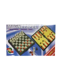 Joc educativ 3 in 1, Sah, Table si Dame cu tabla si piese magnetice, Magnetspel, 25 CM