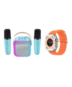 Pachet Smartwatch AMOLED 49mm + Boxă Karaoke cu 2 Microfoane AT PERFORMANCE® – Apel Bluetooth, Muzică, Fitness & Distracție