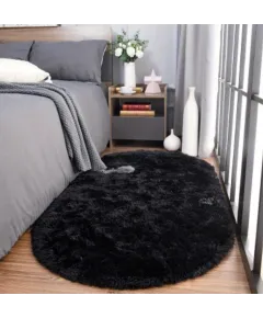 Covor Fluffy de Lux, 80 x 160 cm, Oval, Negru