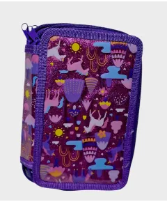 Penare școlare neechipate din material textil 3 fermoare mov