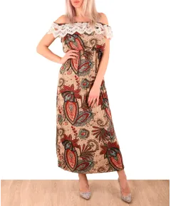 Rochie lunga rosu cu broderie - cod 38632 (M-L)