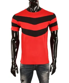 Tricou rosu cu dungi pentru barbat - cod 42407 (L)