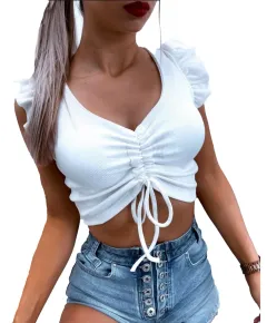 Top scurt alb pentru dama - cod EM14 (XL)