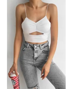 Top scurt alb  cu decolteu pentru dama - cod MF200 (XL)