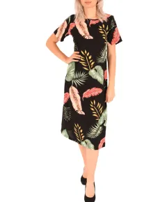 Rochie midi neagra cu frunze verzi si rosii (XS)