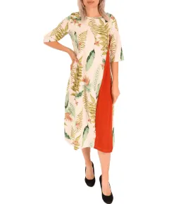 Rochie midi alba cu frunze verzi (XS)
