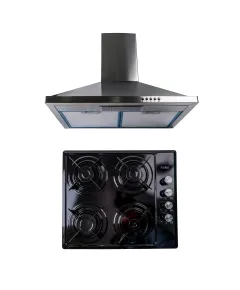 Pachet plita incorporabila (1864), 60x50x6 cm, gaz butelie sau gaz natural (duze de schimb incluse), hota incorporabila decorativa inox, 63 cm (1925) / SET 30041