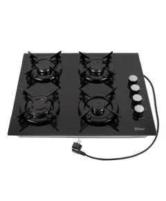 Plita incorporabila, gaz GPL sau natural cu 4 ochiuri, aprindere electrica, sticla, negru / ZLN 0058