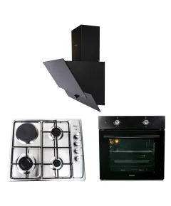 Pachet cuptor incorporabil (1857), capacitate 51l, electric, negru, plita incorporabila (1918), 60x50x6 cm, gaz butelie sau gaz natural (duze de schimb incluse), hota incorporabila decorativa, 60 cm (1888) / SET 30023