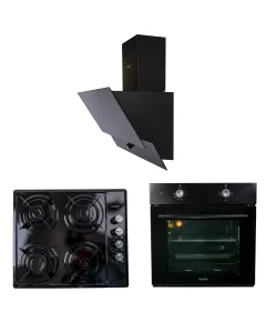 Pachet cuptor incorporabil (1857), capacitate 51L, electric, negru, plita incorporabila (1864), 60x50x6 cm, gaz butelie sau gaz natural(duze de schimb incluse), hota incorporabila decorativa, 60 cm (1888) / SET 30025